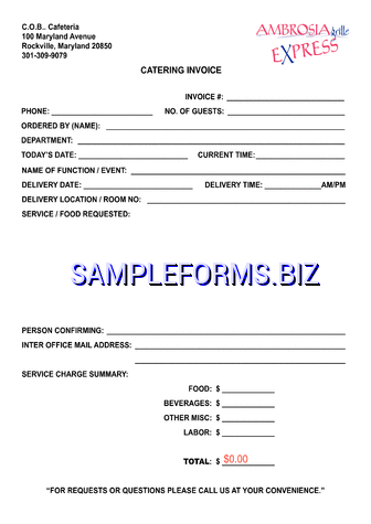 Catering Invoice Template 2 pdf free
